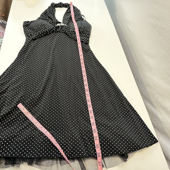 Y2K My Mitchel Halter Babydoll Dress Size S Polka Dot Pinup Coquette Rhinestone - Picture 9 of 11